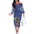 Personalized Western Bulldogs Football Mascot Off The Shoulder Long Sleeve Dress Aboriginal Dot Art - Dreamtime Football Mascot