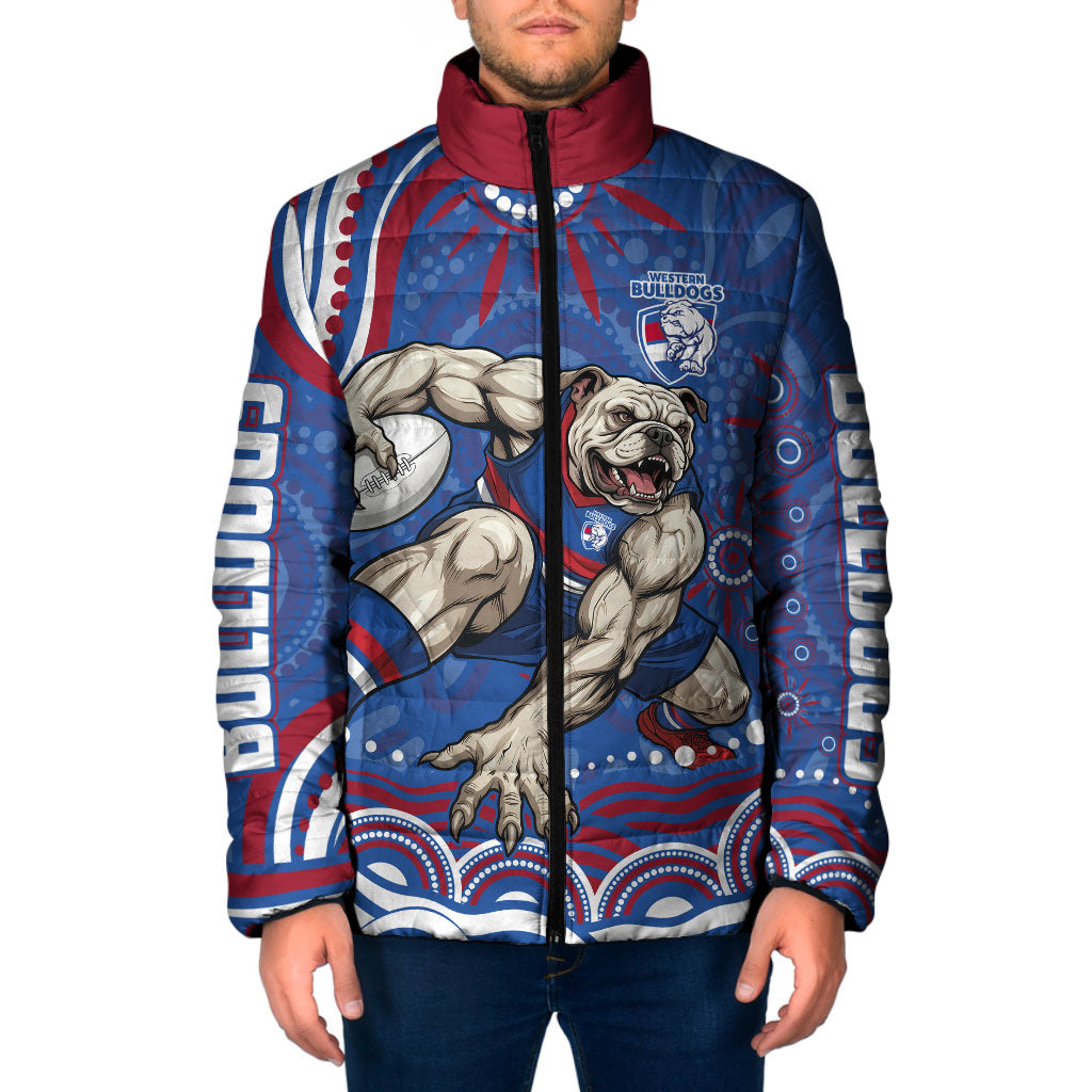 Personalized Western Bulldogs Football Mascot Padded Jacket Aboriginal Dot Art - Dreamtime Football Mascot