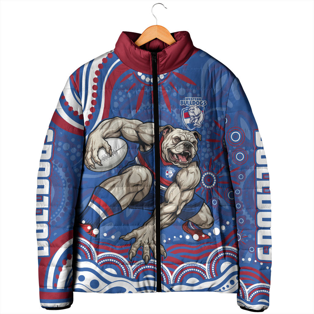 Personalized Western Bulldogs Football Mascot Padded Jacket Aboriginal Dot Art - Dreamtime Football Mascot