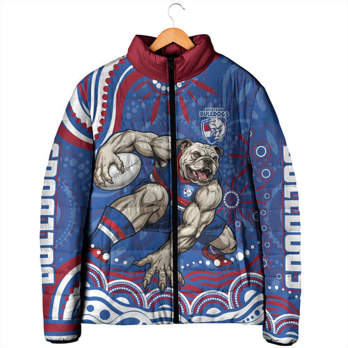 Personalized Western Bulldogs Football Mascot Padded Jacket Aboriginal Dot Art - Dreamtime Football Mascot
