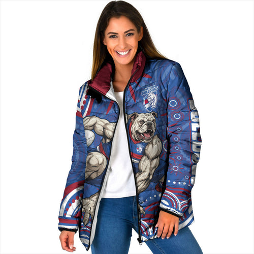 Personalized Western Bulldogs Football Mascot Padded Jacket Aboriginal Dot Art - Dreamtime Football Mascot