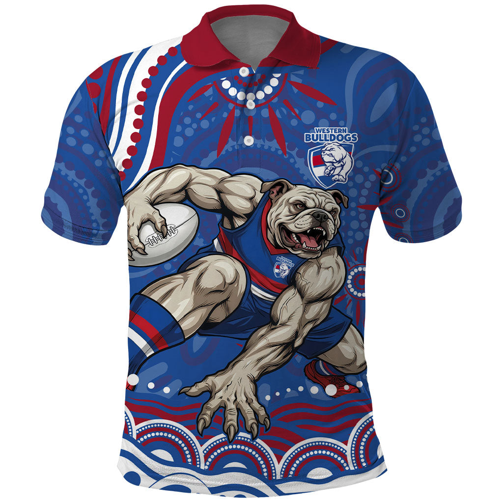 Personalized Western Bulldogs Football Mascot Polo Shirt Aboriginal Dot Art - Dreamtime Football Mascot