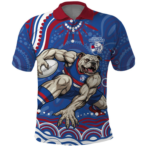 Personalized Western Bulldogs Football Mascot Polo Shirt Aboriginal Dot Art - Dreamtime Football Mascot