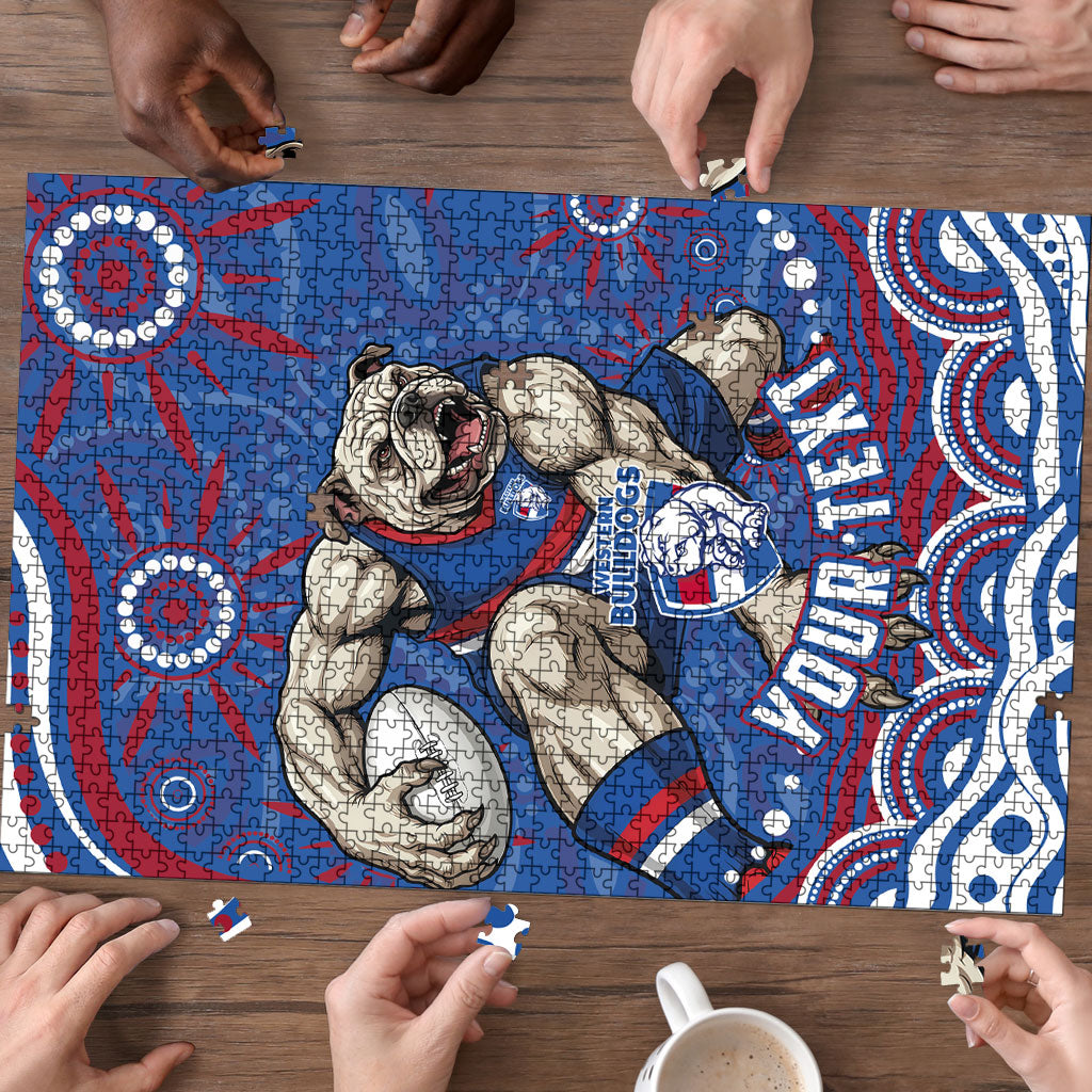 Personalized Western Bulldogs Football Mascot Puzzle Aboriginal Dot Art - Dreamtime Football Mascot