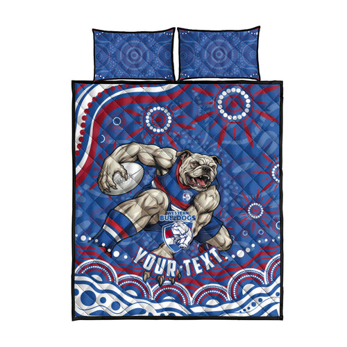 Personalized Western Bulldogs Football Mascot Quilt Bed Set Aboriginal Dot Art - Dreamtime Football Mascot