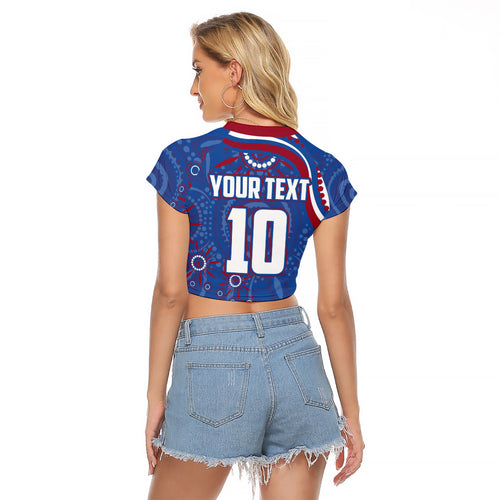 Personalized Western Bulldogs Football Mascot Raglan Cropped T Shirt Aboriginal Dot Art - Dreamtime Football Mascot
