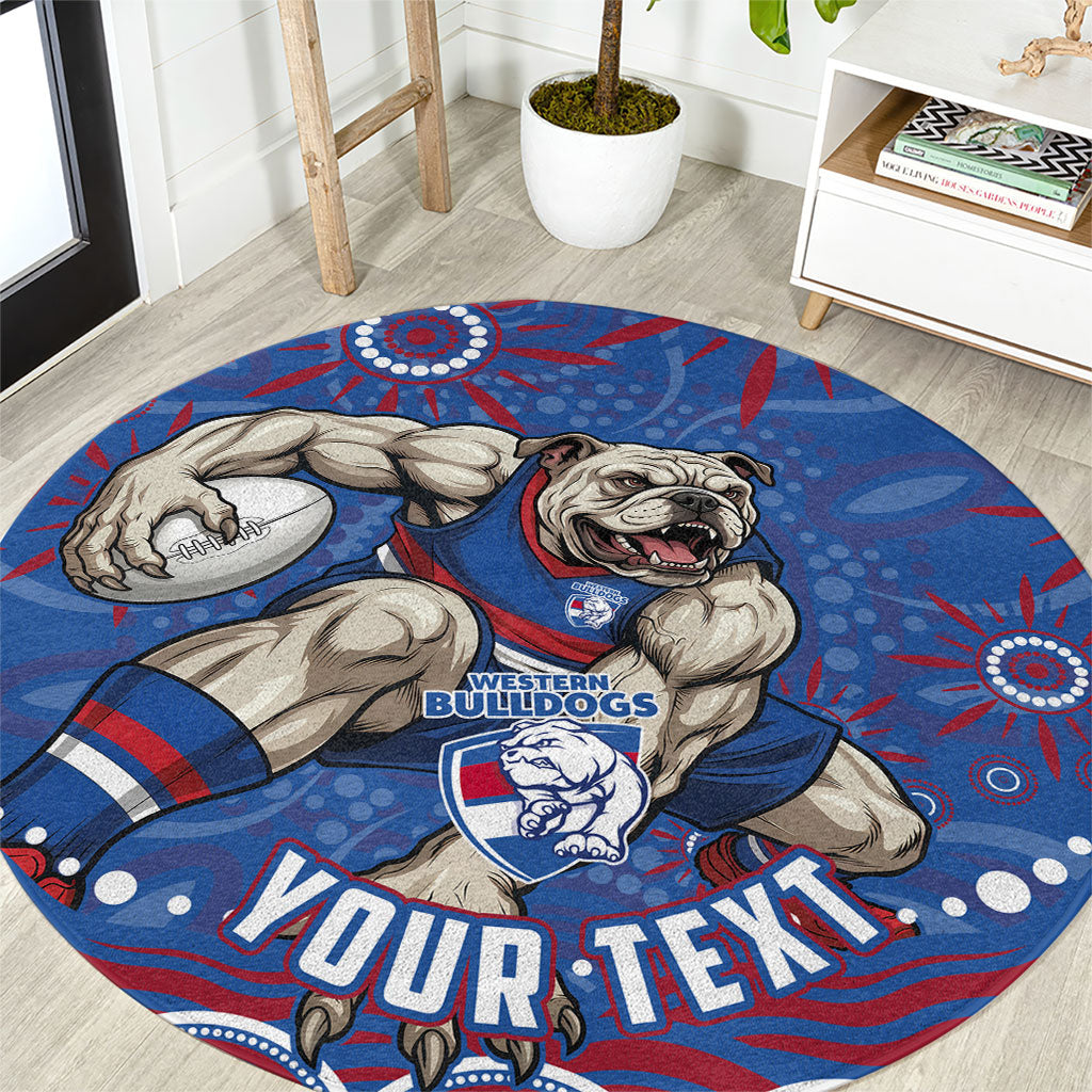 Personalized Western Bulldogs Football Mascot Round Carpet Aboriginal Dot Art - Dreamtime Football Mascot