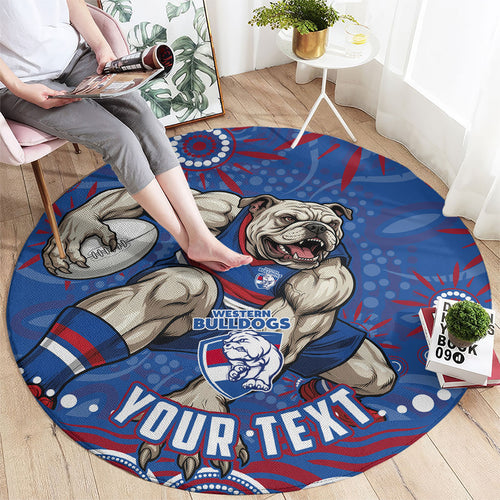 Personalized Western Bulldogs Football Mascot Round Carpet Aboriginal Dot Art - Dreamtime Football Mascot