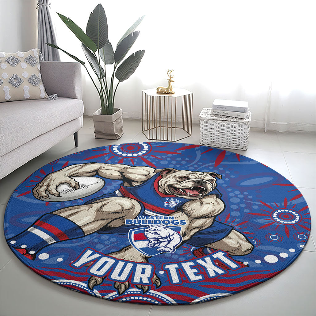 Personalized Western Bulldogs Football Mascot Round Carpet Aboriginal Dot Art - Dreamtime Football Mascot