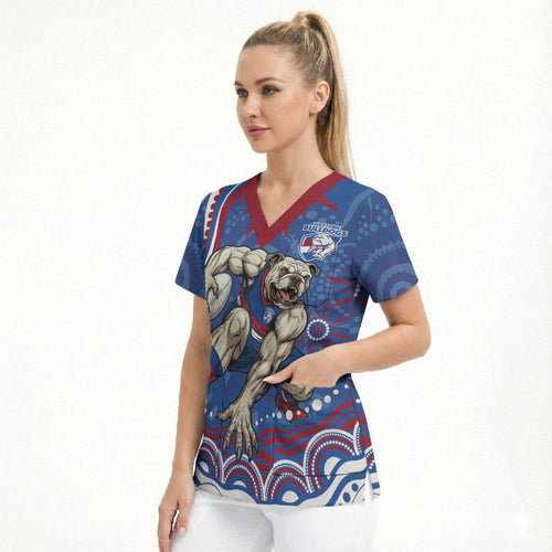 Personalized Western Bulldogs Football Mascot Scrub Top Aboriginal Dot Art - Dreamtime Football Mascot