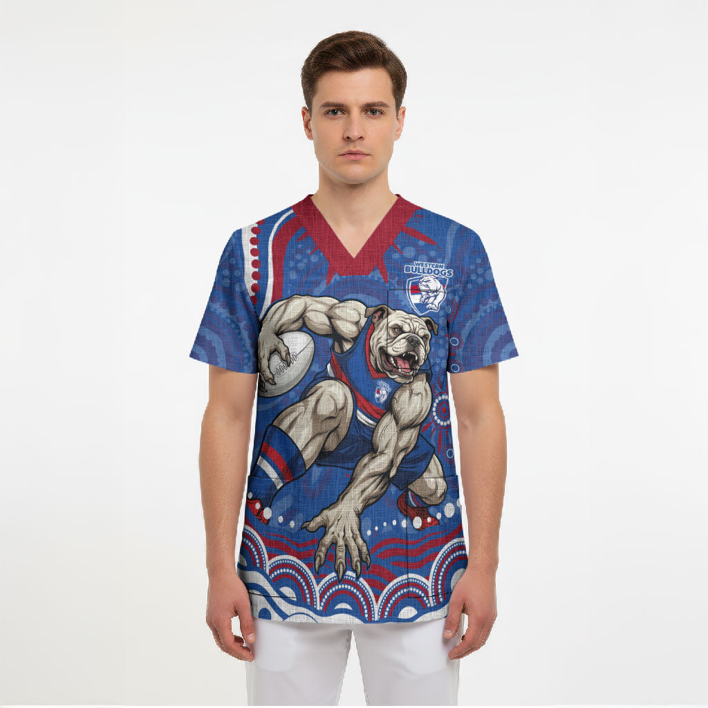 Personalized Western Bulldogs Football Mascot Scrub Top Aboriginal Dot Art - Dreamtime Football Mascot