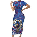 Personalized Western Bulldogs Football Mascot Short Sleeve Bodycon Dress Aboriginal Dot Art - Dreamtime Football Mascot