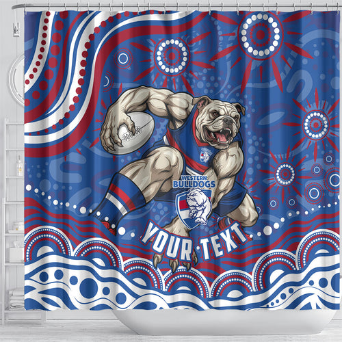 Personalized Western Bulldogs Football Mascot Shower Curtain Aboriginal Dot Art - Dreamtime Football Mascot