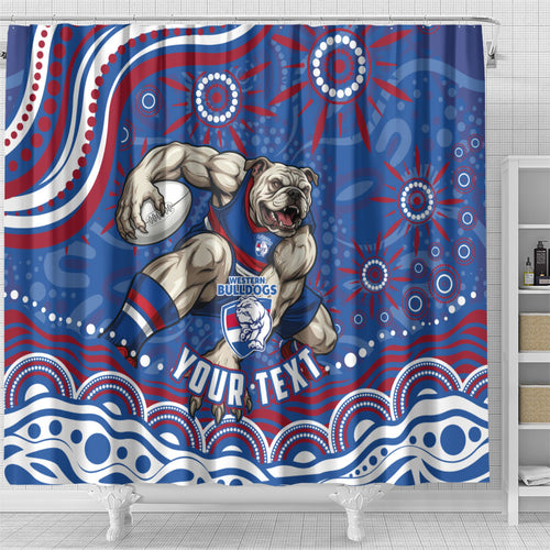 Personalized Western Bulldogs Football Mascot Shower Curtain Aboriginal Dot Art - Dreamtime Football Mascot