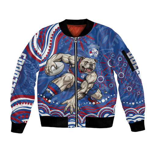 Personalized Western Bulldogs Football Mascot Sleeve Zip Bomber Jacket Aboriginal Dot Art - Dreamtime Football Mascot