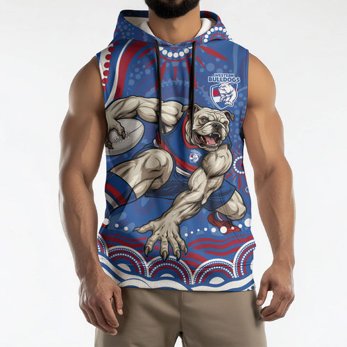 Personalized Western Bulldogs Football Mascot Sleeveless Hoodie Aboriginal Dot Art - Dreamtime Football Mascot