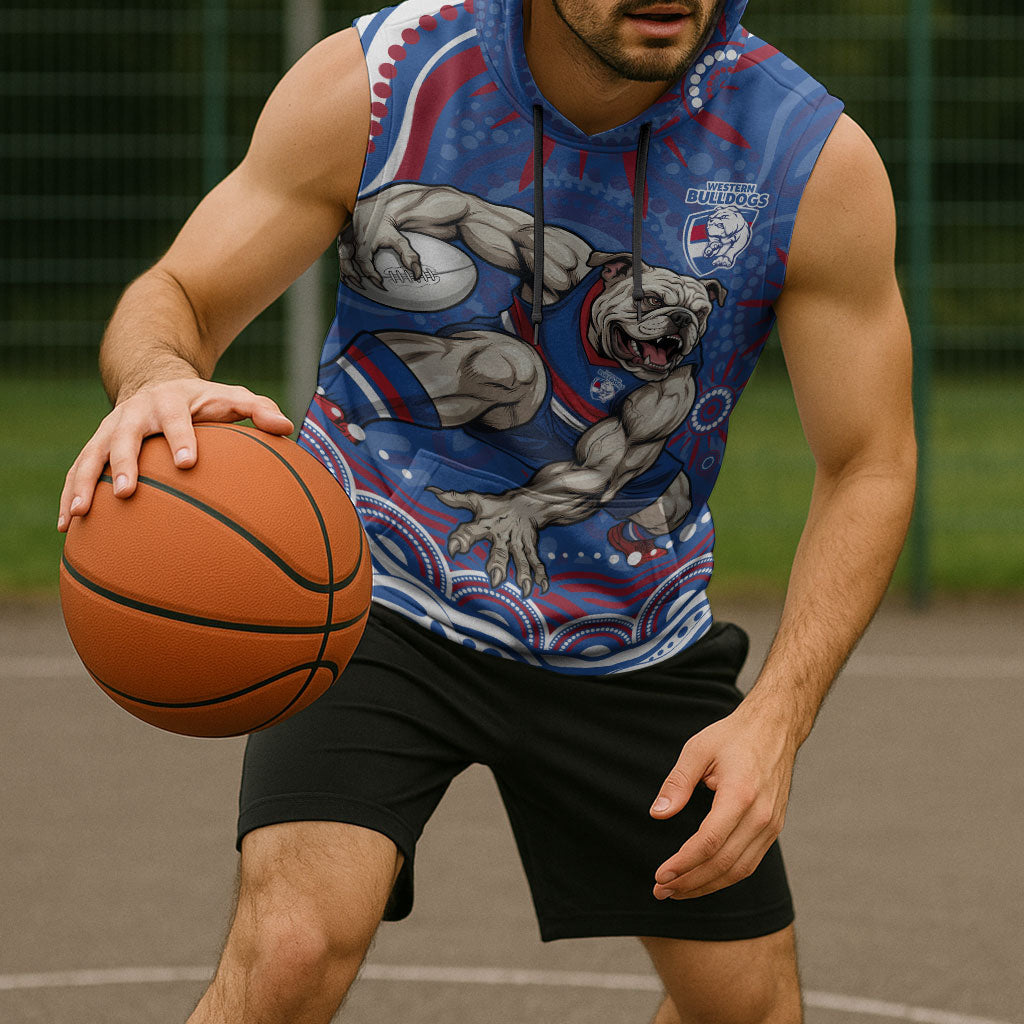 Personalized Western Bulldogs Football Mascot Sleeveless Hoodie Aboriginal Dot Art - Dreamtime Football Mascot
