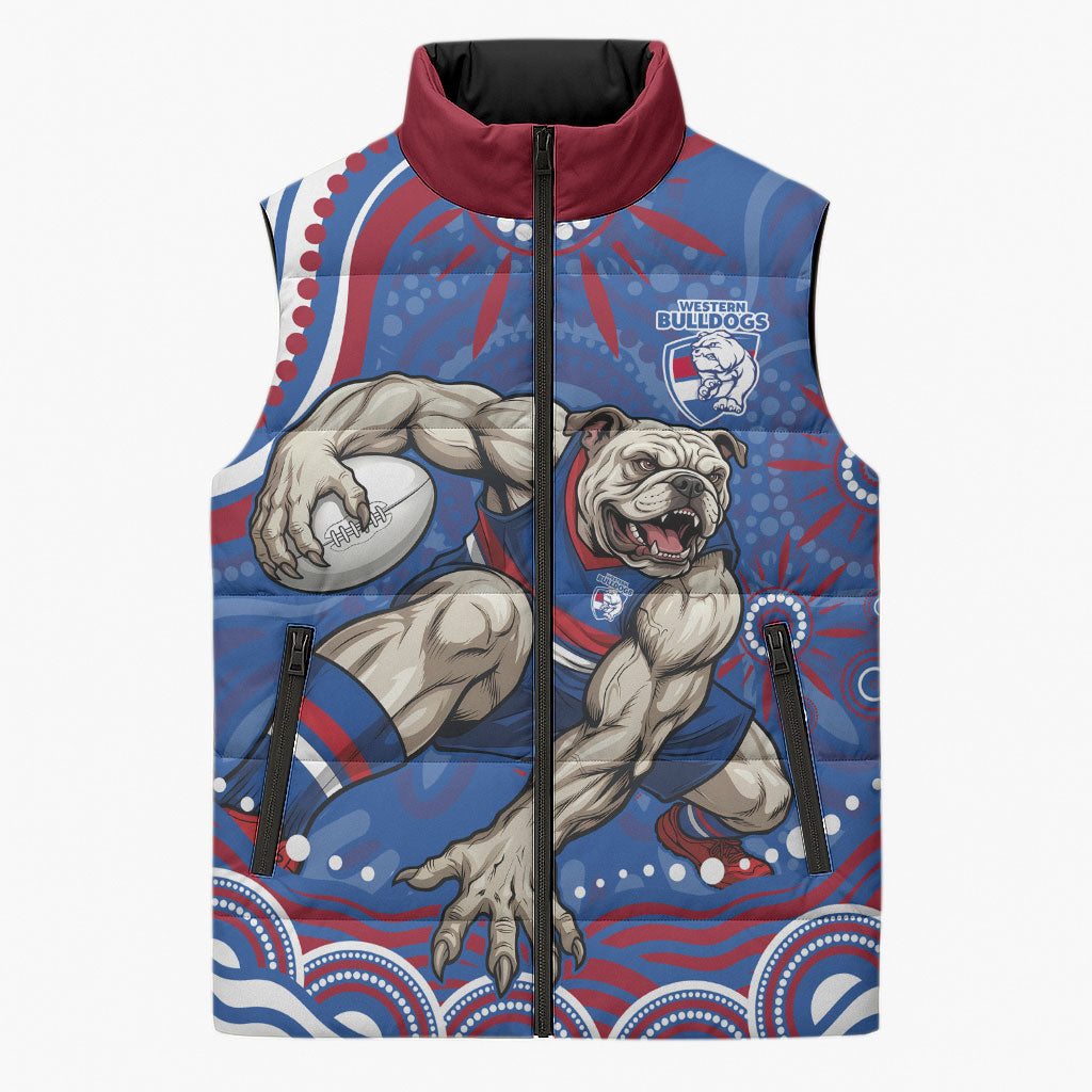 Personalized Western Bulldogs Football Mascot Sleeveless Puffer Jacket Aboriginal Dot Art - Dreamtime Football Mascot