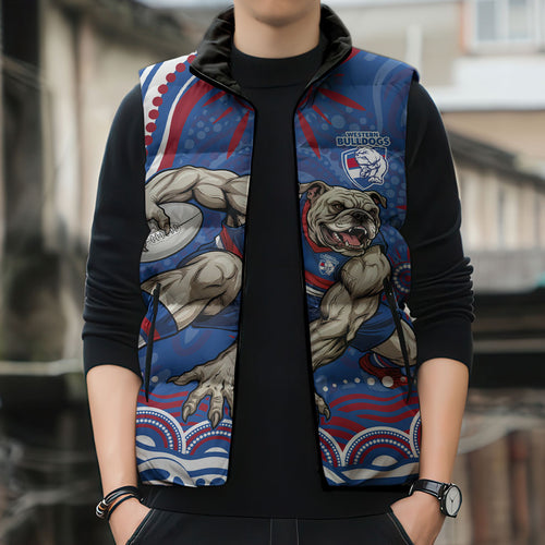 Personalized Western Bulldogs Football Mascot Sleeveless Puffer Jacket Aboriginal Dot Art - Dreamtime Football Mascot