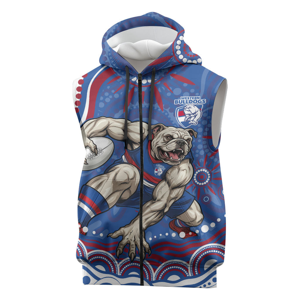 Personalized Western Bulldogs Football Mascot Sleeveless Zip Hoodie Aboriginal Dot Art - Dreamtime Football Mascot
