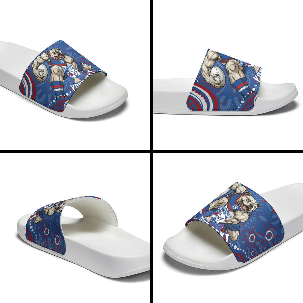 Personalized Western Bulldogs Football Mascot Slide Sandals Aboriginal Dot Art - Dreamtime Football Mascot