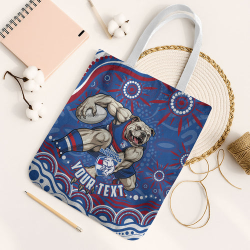 Personalized Western Bulldogs Football Mascot Tote Bag Aboriginal Dot Art - Dreamtime Football Mascot