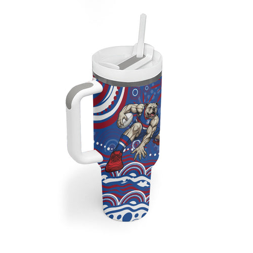 Personalized Western Bulldogs Football Mascot Tumbler With Handle Aboriginal Dot Art - Dreamtime Football Mascot