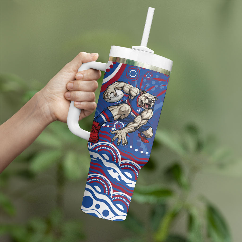 Personalized Western Bulldogs Football Mascot Tumbler With Handle Aboriginal Dot Art - Dreamtime Football Mascot