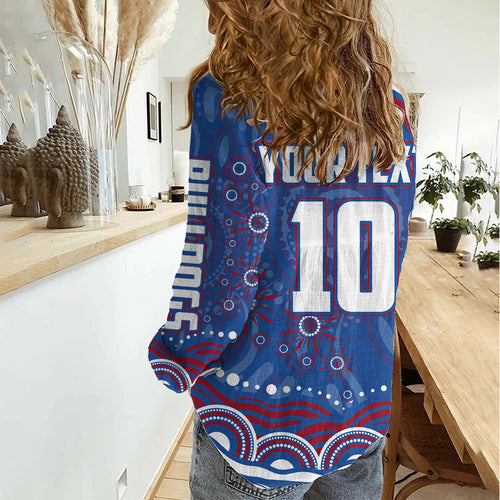 Personalized Western Bulldogs Football Mascot Women Casual Shirt Aboriginal Dot Art - Dreamtime Football Mascot