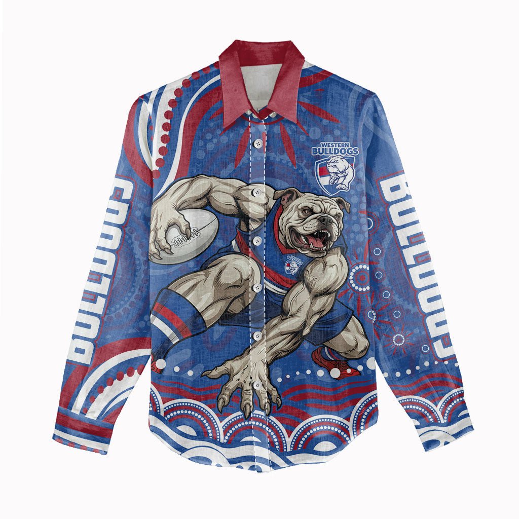 Personalized Western Bulldogs Football Mascot Women Casual Shirt Aboriginal Dot Art - Dreamtime Football Mascot