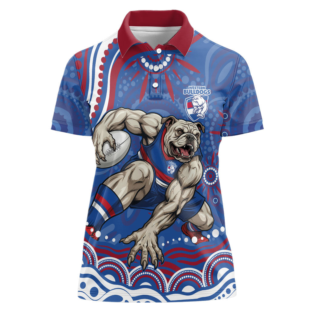 Personalized Western Bulldogs Football Mascot Women Polo Shirt Aboriginal Dot Art - Dreamtime Football Mascot