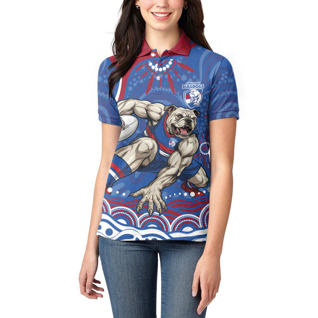 Personalized Western Bulldogs Football Mascot Women Polo Shirt Aboriginal Dot Art - Dreamtime Football Mascot