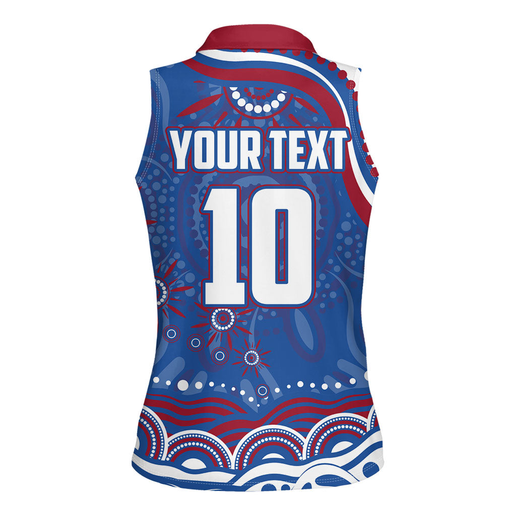 Personalized Western Bulldogs Football Mascot Women Sleeveless Polo Shirt Aboriginal Dot Art - Dreamtime Football Mascot
