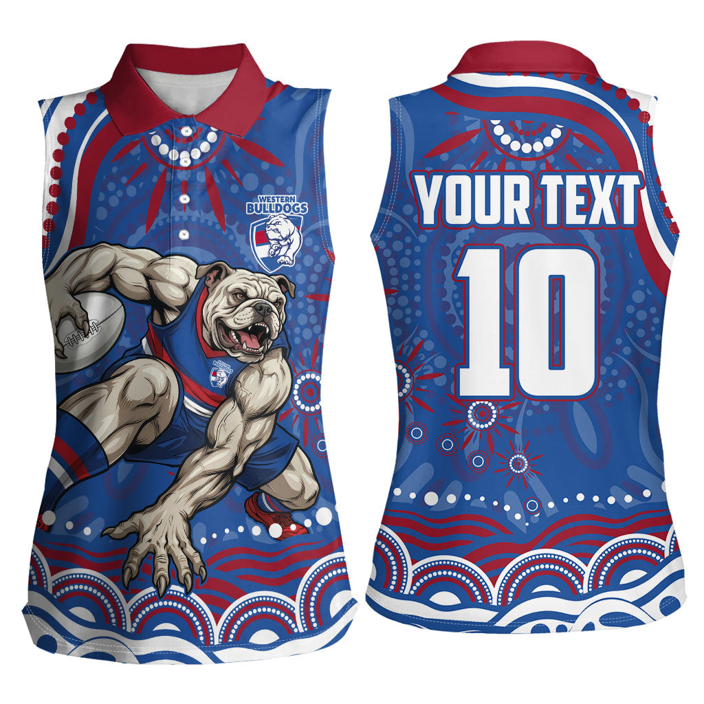 Personalized Western Bulldogs Football Mascot Women Sleeveless Polo Shirt Aboriginal Dot Art - Dreamtime Football Mascot