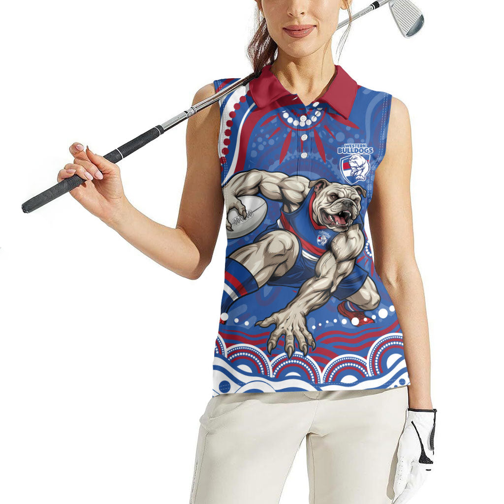 Personalized Western Bulldogs Football Mascot Women Sleeveless Polo Shirt Aboriginal Dot Art - Dreamtime Football Mascot