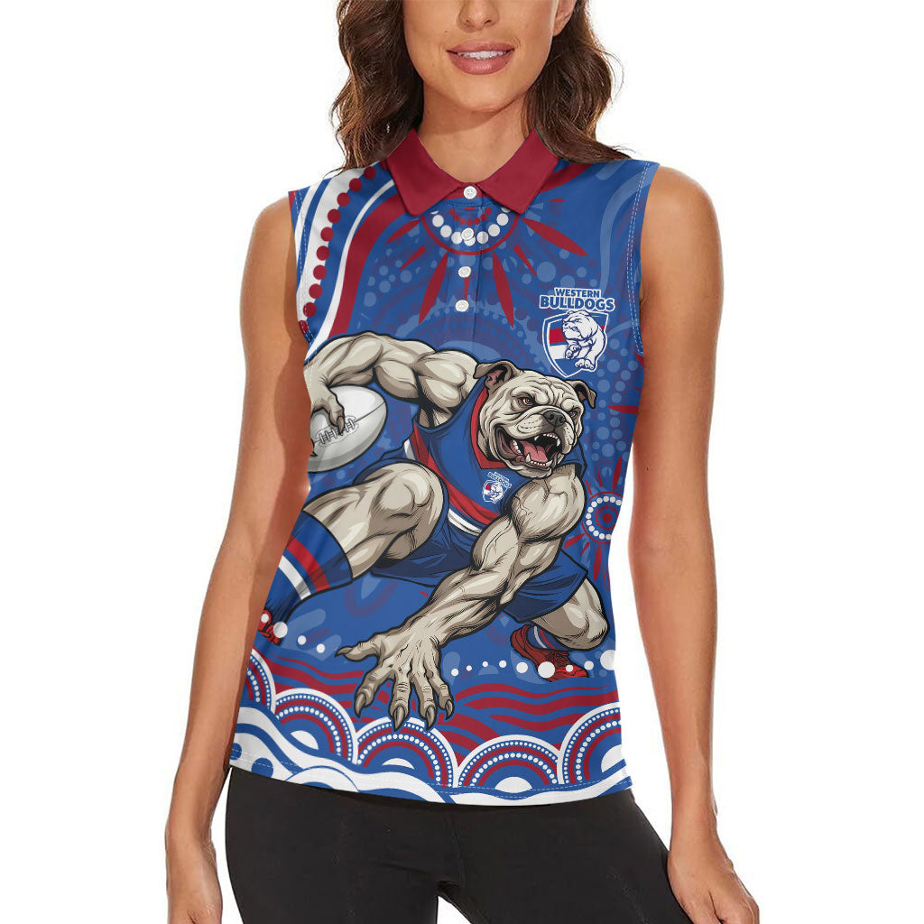 Personalized Western Bulldogs Football Mascot Women Sleeveless Polo Shirt Aboriginal Dot Art - Dreamtime Football Mascot