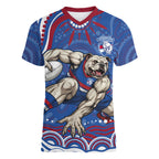 Personalized Western Bulldogs Football Mascot Women V-Neck T-Shirt Aboriginal Dot Art - Dreamtime Football Mascot