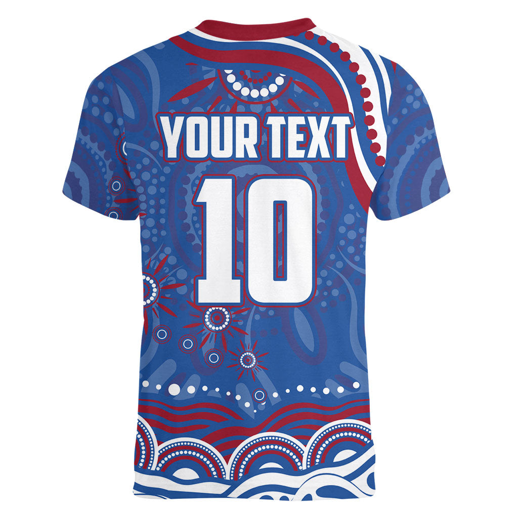 Personalized Western Bulldogs Football Mascot Women V-Neck T-Shirt Aboriginal Dot Art - Dreamtime Football Mascot