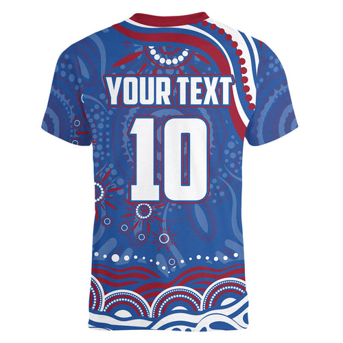 Personalized Western Bulldogs Football Mascot Women V-Neck T-Shirt Aboriginal Dot Art - Dreamtime Football Mascot