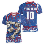 Personalized Western Bulldogs Football Mascot Women V-Neck T-Shirt Aboriginal Dot Art - Dreamtime Football Mascot