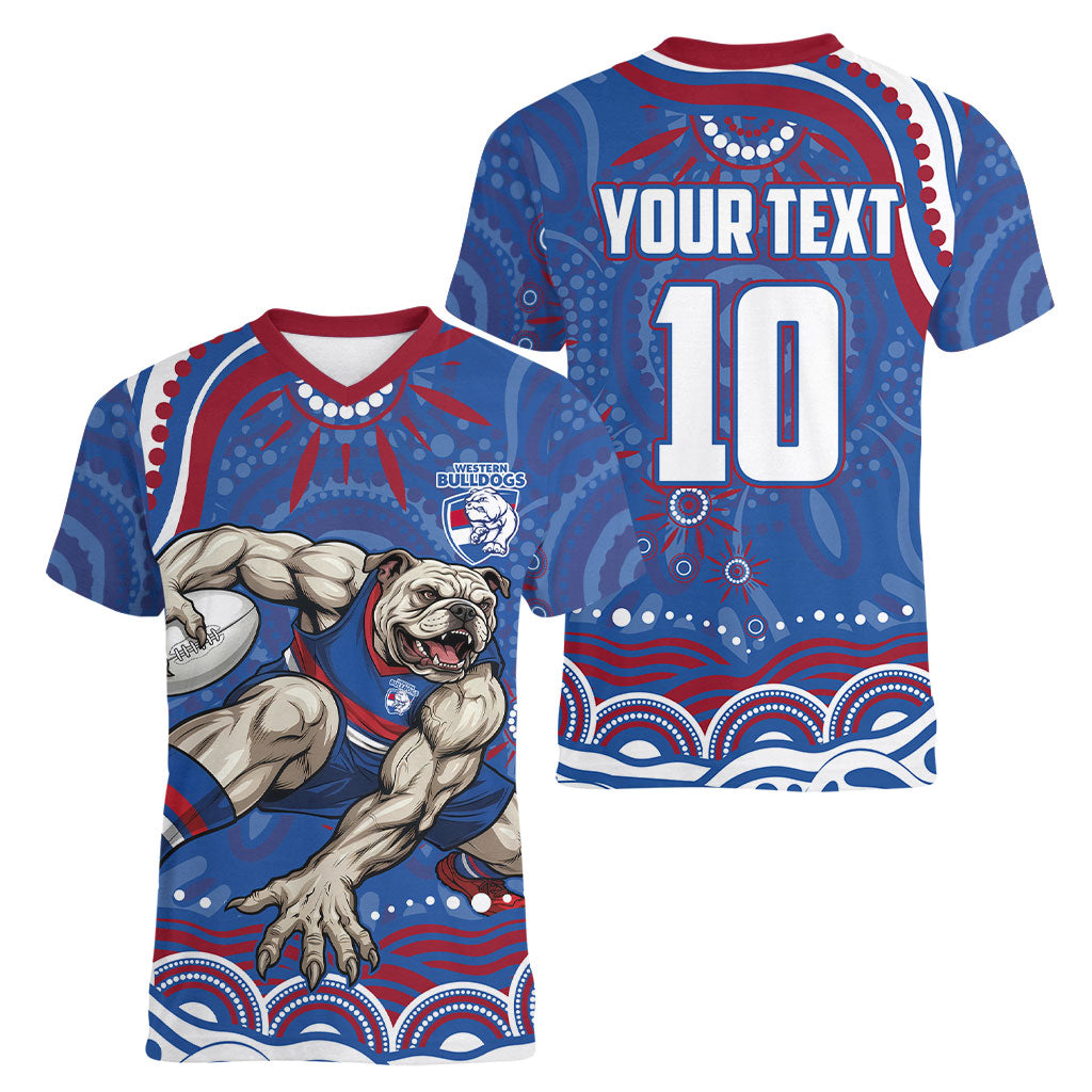 Personalized Western Bulldogs Football Mascot Women V-Neck T-Shirt Aboriginal Dot Art - Dreamtime Football Mascot