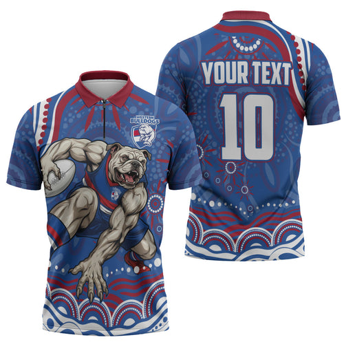 Personalized Western Bulldogs Football Mascot Zipper Polo Shirt Aboriginal Dot Art - Dreamtime Football Mascot