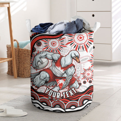 Personalized Sydney Swans Football Mascot Laundry Basket Aboriginal Dot Art - Dreamtime Football Mascot
