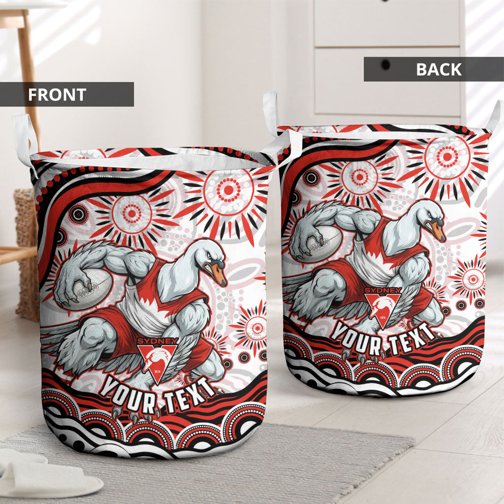 Personalized Sydney Swans Football Mascot Laundry Basket Aboriginal Dot Art - Dreamtime Football Mascot