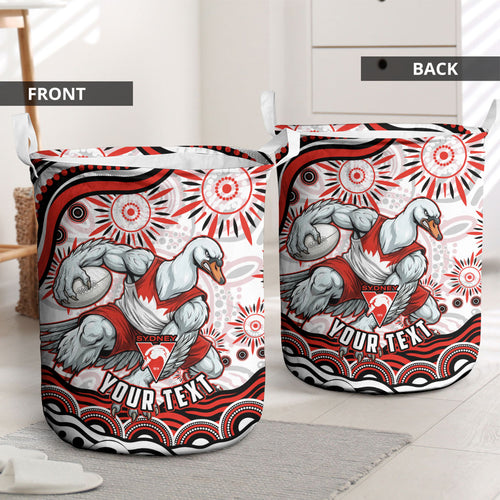 Personalized Sydney Swans Football Mascot Laundry Basket Aboriginal Dot Art - Dreamtime Football Mascot