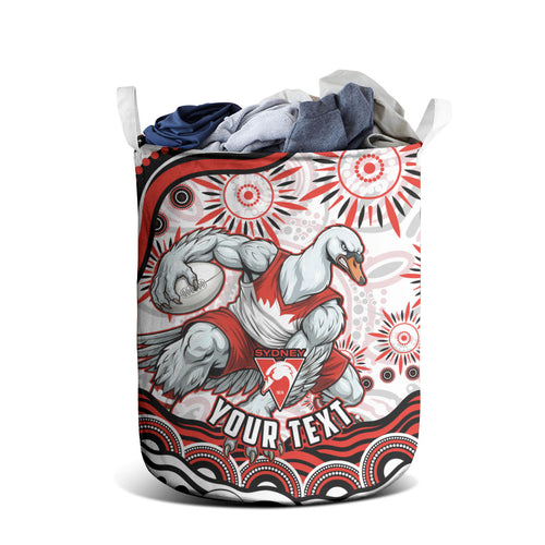 Personalized Sydney Swans Football Mascot Laundry Basket Aboriginal Dot Art - Dreamtime Football Mascot