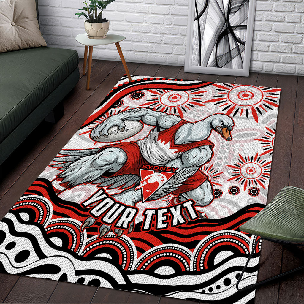 Personalized Sydney Swans Football Mascot Area Rug Aboriginal Dot Art - Dreamtime Football Mascot