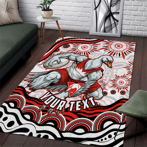 Personalized Sydney Swans Football Mascot Area Rug Aboriginal Dot Art - Dreamtime Football Mascot