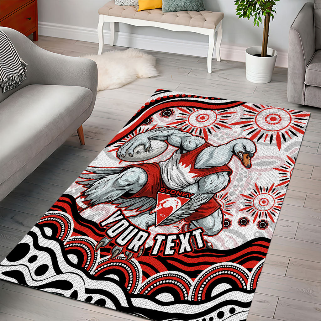Personalized Sydney Swans Football Mascot Area Rug Aboriginal Dot Art - Dreamtime Football Mascot