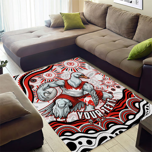 Personalized Sydney Swans Football Mascot Area Rug Aboriginal Dot Art - Dreamtime Football Mascot
